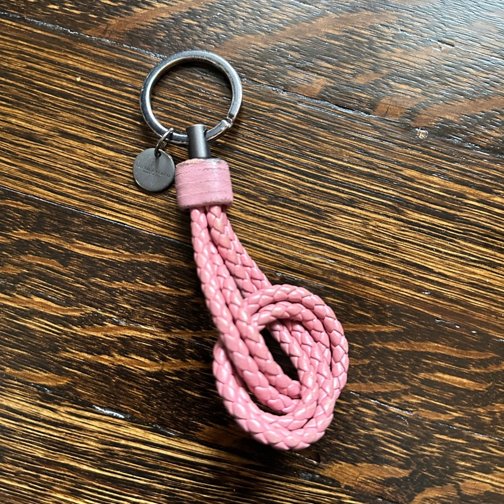 Bottega Veneta Pink Braided Leather Tassel Key Ring
